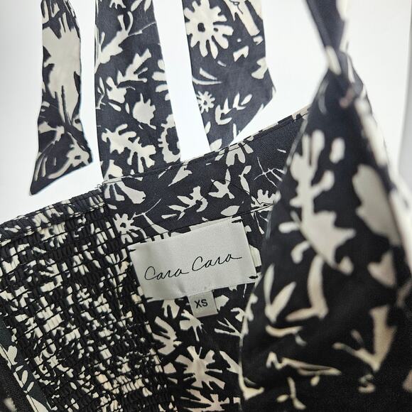 Cara Cara Helena Tank Top Black White Floral Tie Straps Smocked Back Crop Sz XS - Picture 5 of 7